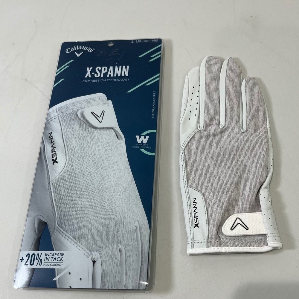 Callaway X Spann Golf Glove Women Large Right White Grey Compression Leather